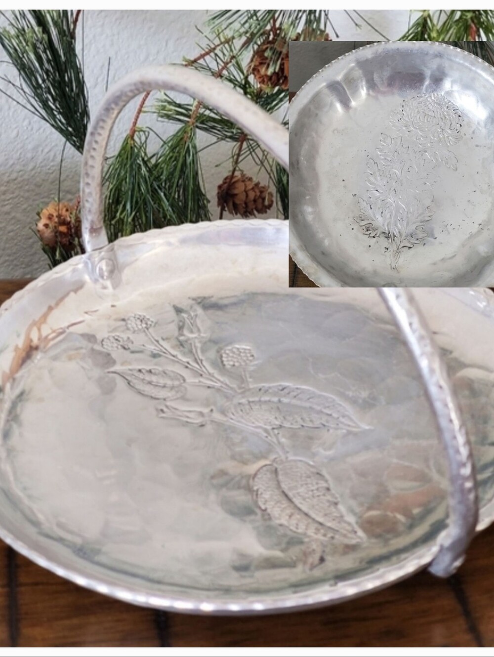 Set Of 2 Aluminum Mum Silent Butler Tray & Hammered Berry Tray Basket
